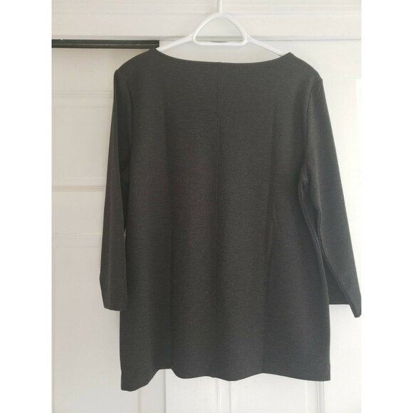 Ann Taylor Factory Pullover Stretch Dark Gray V-neck Jersey Top 3/4 Sleeve Large - Picture 2 of 9